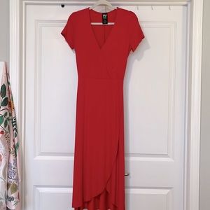 NWOT Red Wrap Midi Dress with Tie Waist